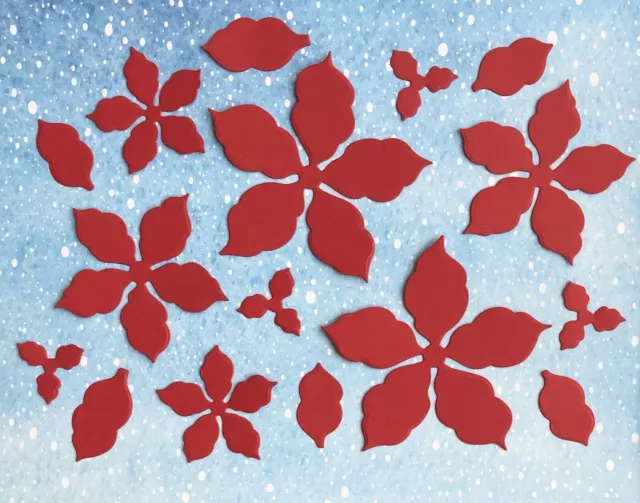 16 Pieces Red Poinsettia Layered 3D Flowers Craft Toppers Christmas Card Making