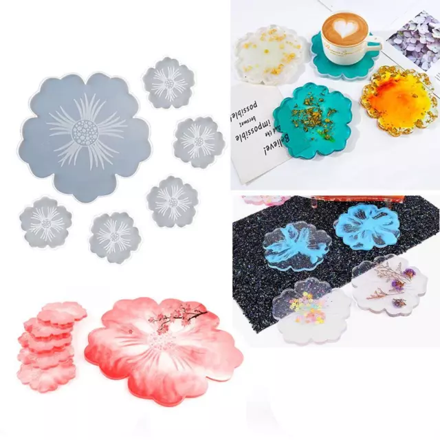 DIY Silicone Flower Coaster Pad Casting Mold Resin Making Mould Craft Tool 5R3W
