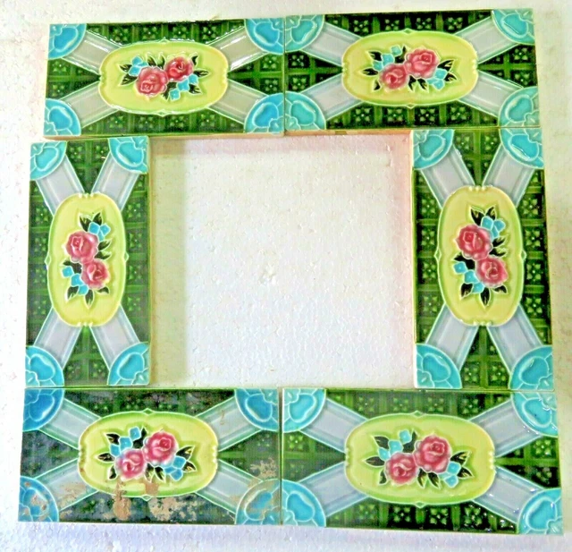Antique Glazed porcelain Majolica 6 tile 3"x 6" Art & craft Border frame display