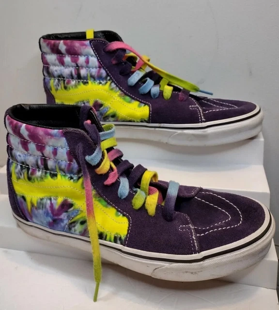 Vans U SK8-HI Tye Dye Shoes High Top Size Mens 9.5 Skateboard Neon Yellow Purple