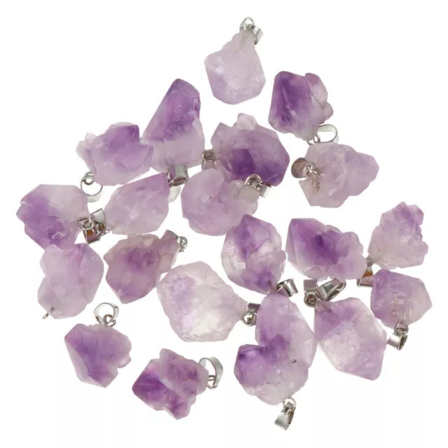 20 Pcs DIY Pendant Charms Chakra Stone Amethyst Natural Rock