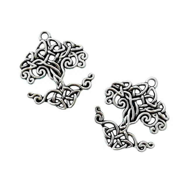 5 Celtic Knot Tree of Life Pendants Antiqued Silver 32x27mm Bead Drops Focal