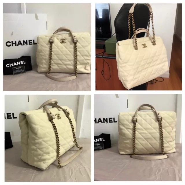 Chanel 22C Beige Deauville Large Shopping 2 Way Tote Bag