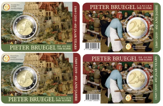 2 * 2 Euro GDM BELGIEN 2019 Coincard NL/FR 450. Todestag Pieter Bruegel