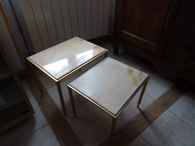 Ensemble 2 TABLES GIGOGNE  Dessus marbre (épaisseur 1 cm) Finition métal doré 2