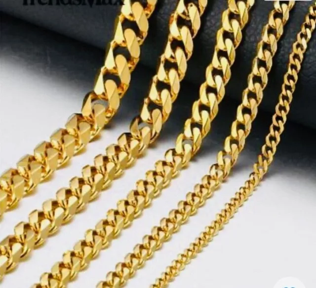 18K GOLD PLATED Necklace Cuban Curb Chain 6-34 inch Men women 3-11mm  $19.99 - PicClick