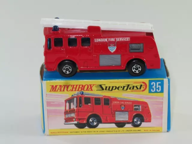 Matchbox Superfast 35 Merryweather Fire Engine Brillant Rouge Mint G2 Boîte Dual