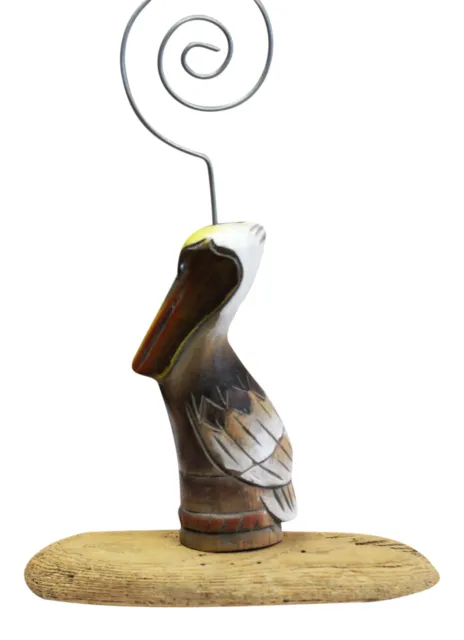 Pelican on Piling with Driftwood Desktop Photo Holder Hand Carved