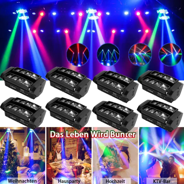 8PC Spider Beam Stage Light 120W 8 LED RGBW Moving Head DMX Disco DJ Party Light