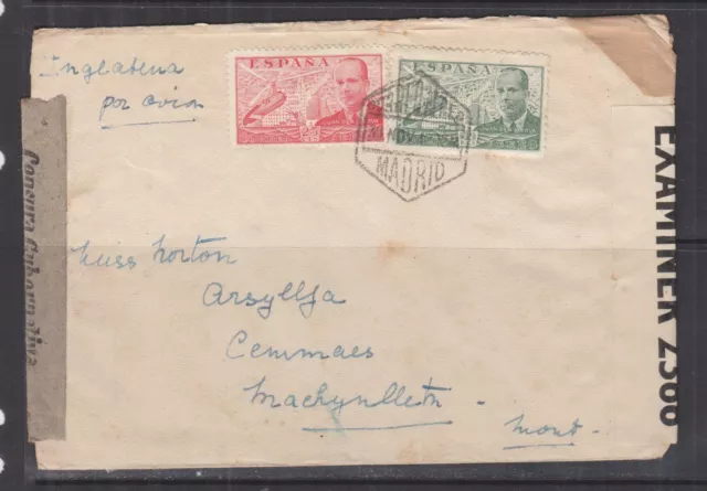 SPAIN, 1940 Twice Censored Airmail cover, Madrid to GB, 2P.25.