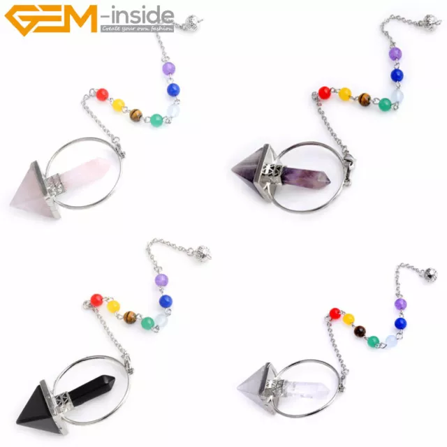 Natural Gemstones Chakra Point Pendulum Healing Reiki Dowsing Divination Pendant