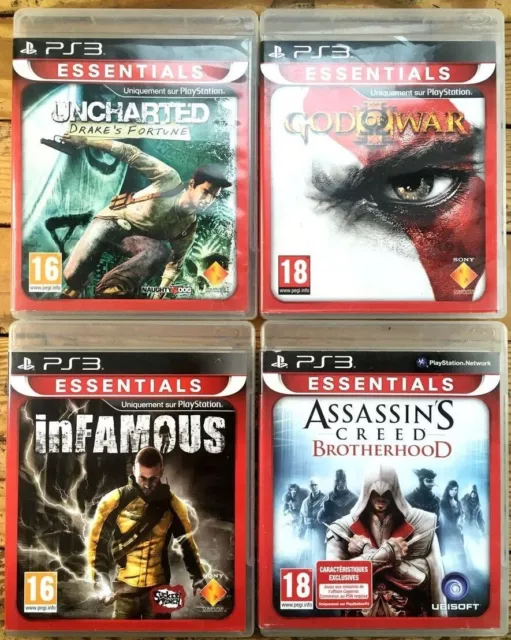 Lot 4 Jeux Complets Uncharted Drake's Fortune God Of War 3 Infamous Ac Brother..