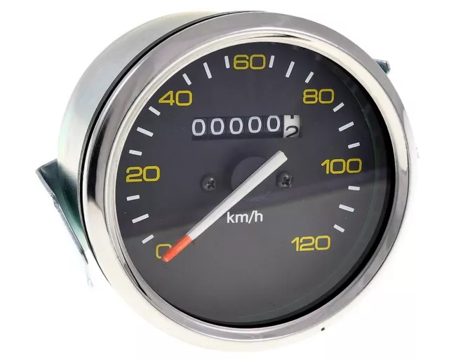 Tachymètre UNI AUTO jusqu'à 120 km/h, rond 85mm, chrome pour Vespa PX80-200 anci