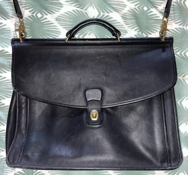Vintage Coach 5266 Beekman Black Leather Bag Briefcase Messenger Shoulder Bag