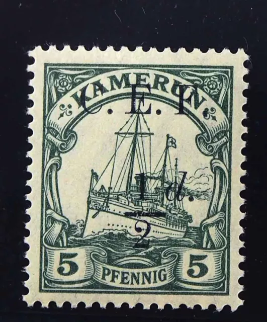 Kamerun Brit. Besetzung; 1/2 P. schwarzer Aufdruck auf 5 Pfg., MiNr. 2 F