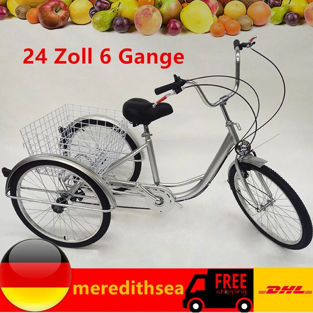 Senioren Fahrrad Für Erwachsene - 6-Gang Seniorenfahrrad Mit Einkaufskorb 24 Zoll Dreirad