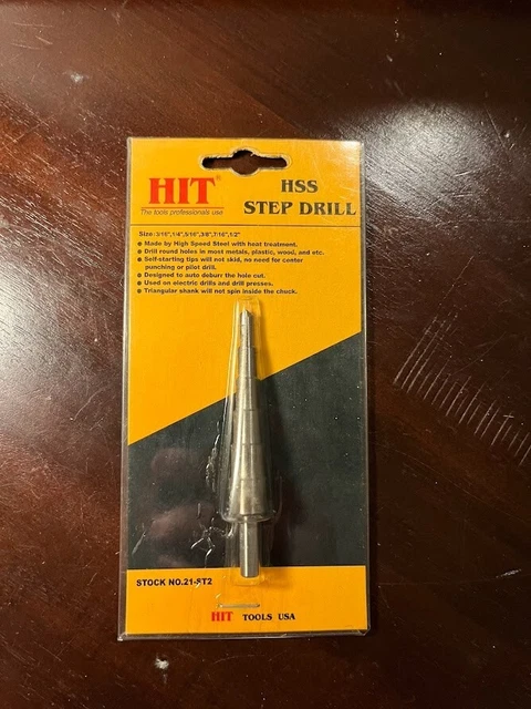 HSS Step Drill Bit (3/16" - 1/2")  (6 increments 1/16") HIT Tools USA.