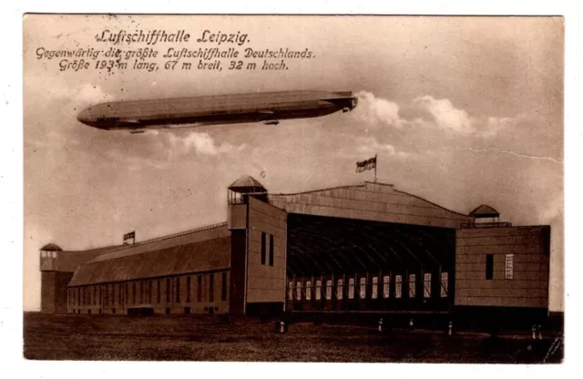 Zeppelin/ Flugpost 1914 LUFTSCHIFFHALLE LEIPZIG AK gelaufen (AA1915