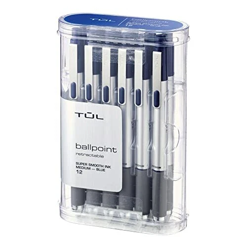 TUL BP3 Retractable Ballpoint Pens Medium Point Blue Ink/Silver Barrel 12-Pk	...