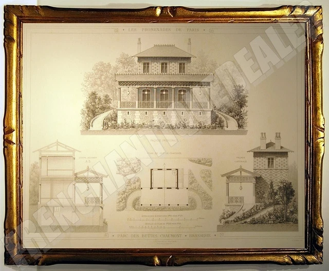 SUPERB ENGRAVING BRASSERIE du PARC BUTTES CHAUMONT PROMENADES DE PARIS 1882