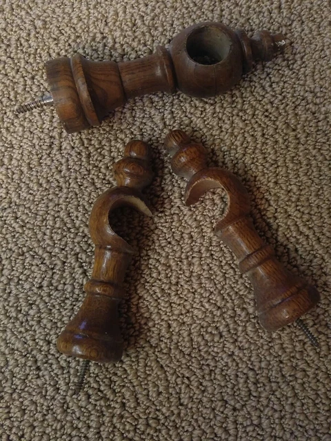 Antique 1861 Farmhouse reclaimed wood curtain rod ends lot 3