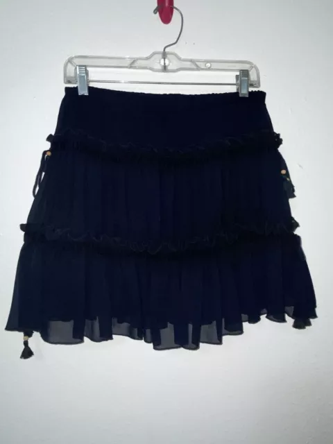 See by Chloe Ruffled Mini Skirt 40 Navy Blue Tassels US 8