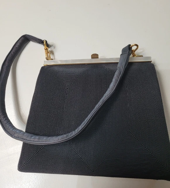 VINTAGE 1940 S GENUINE Art Deco English Rare Black Corde handbag