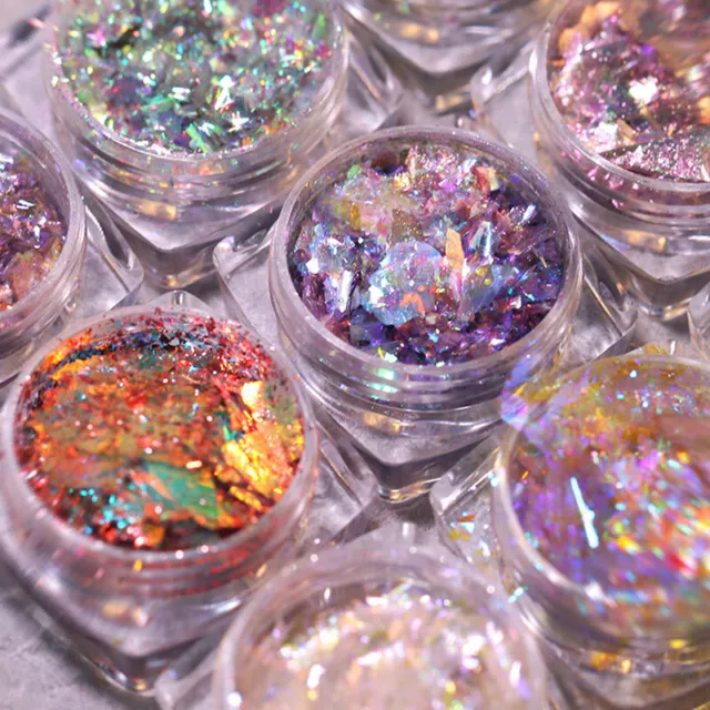 Polvo para uñas Aurora lentejuelas cristal ópalo escamas holográfico sirena nuevo E