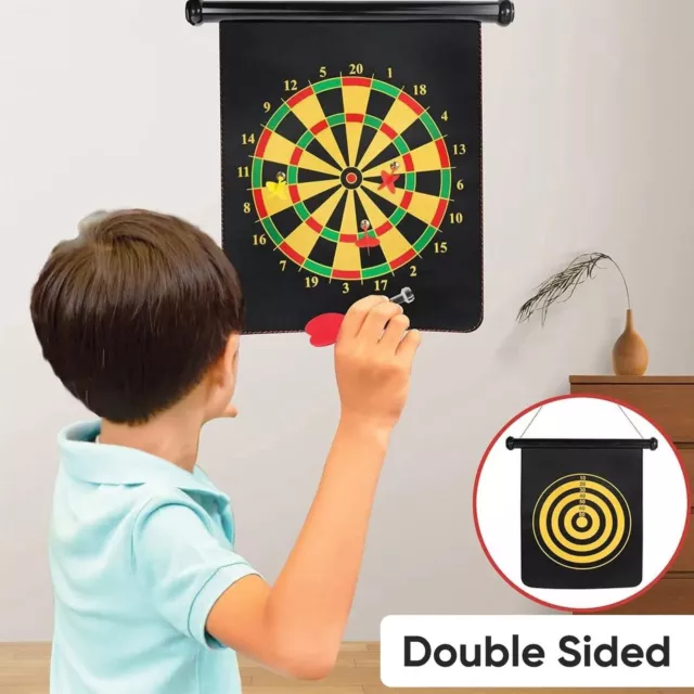 Magnetic Dartboard Roll Up With 6 Magnet Darts Double Sided Kids Dart Board Game