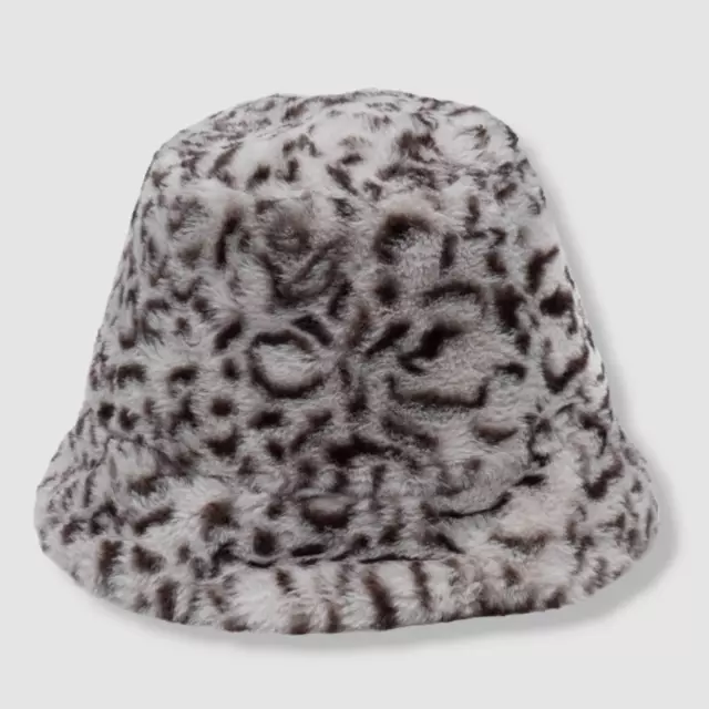 $225 Eugenia Kim Womens Gray Leopard Charlie Faux Fur Bucket Hat One Size