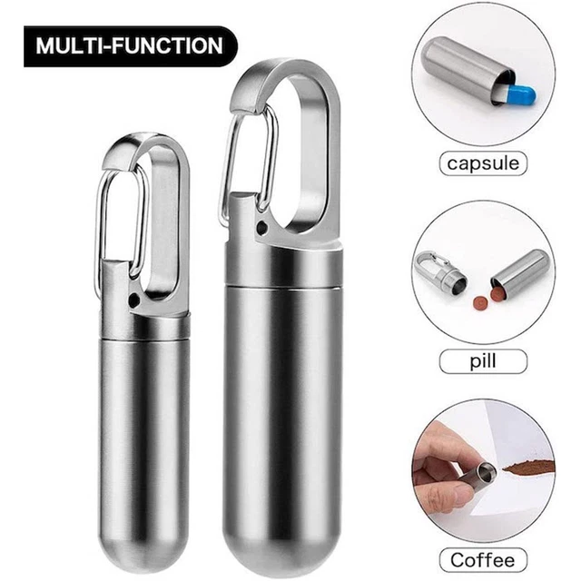 Titanium EDC Pill Bottle Box Case Waterproof Medicine Storage Container Keyrings