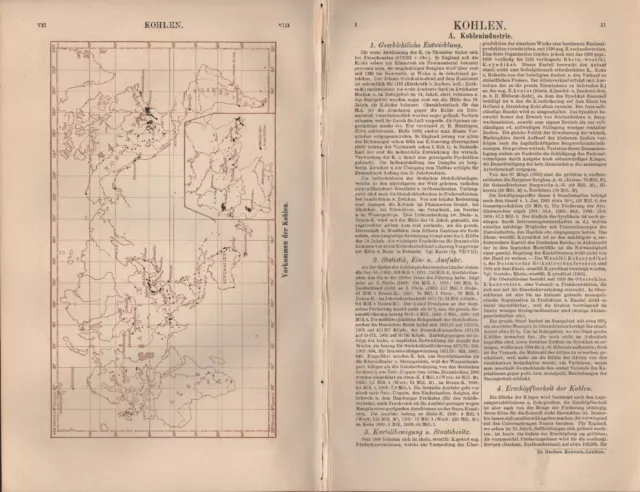 MAPPA LITOGRAFICA 1905: Kohlen. Industria carboniera giacimenti di ...
