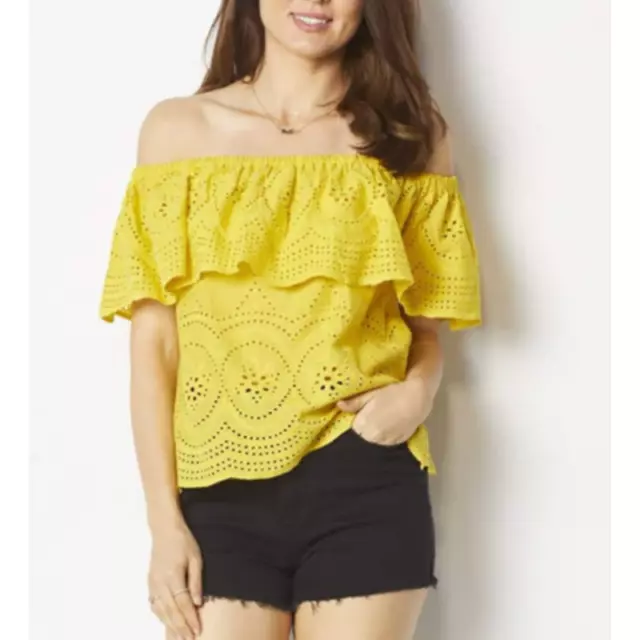 Cupcakes & Cashmere Davy Honey Top Size L NWT Off-Shoulder Eyelet Tiered Ruffle