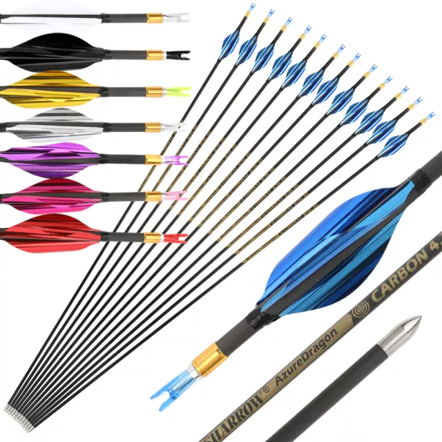 31" Pure Carbon Arrows Spin Vanes SP700-1000 Archery Recurve CompoundBow Hunting