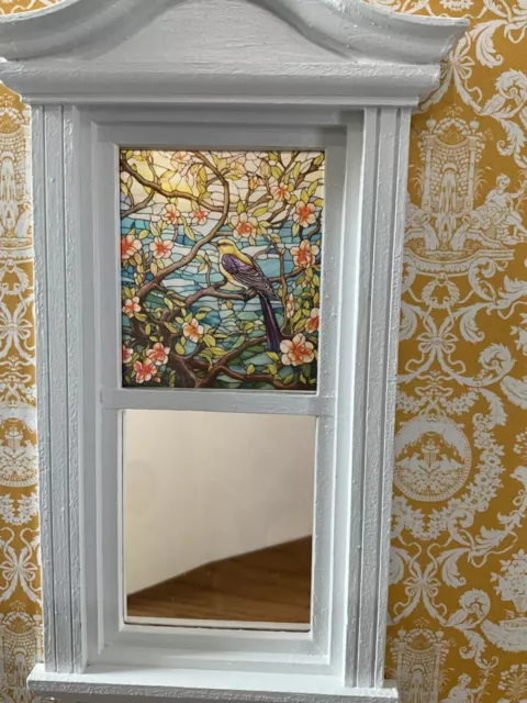Yellow Bird on a Branch  Dollhouse Miniature Stained Glass Window Film