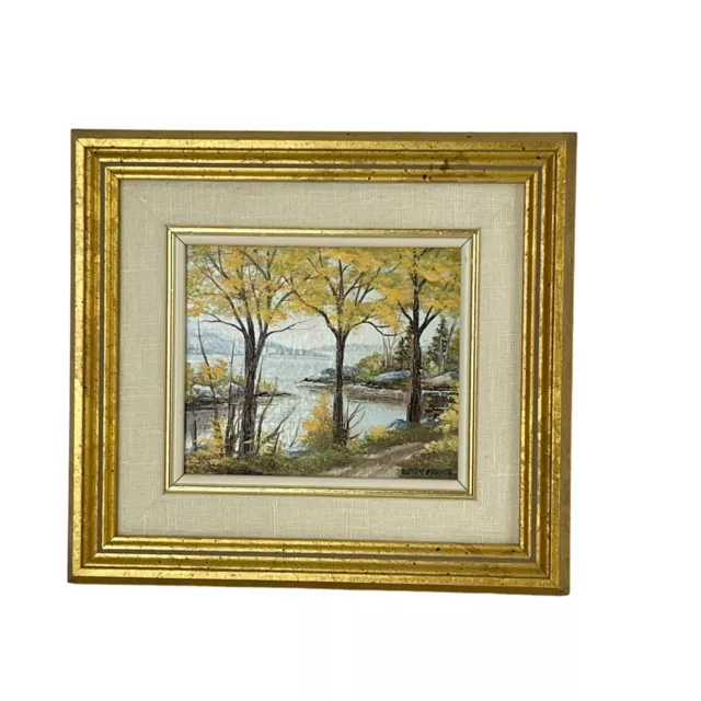 Three Tree Small Oil Painting on Board Signed Reby Foote Gold Frame