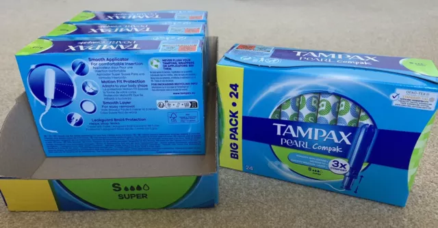 Tampax Pearl Compak Super Tampons - Pack of 4 x 24 New