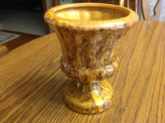 Haeger Pottery USA #3953 Splatterware Style Pedestal Bowl/Planter/Vase Brown