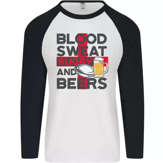 Maglietta da baseball Blood Sweat Rugby and Beers England divertente da uomo L/S