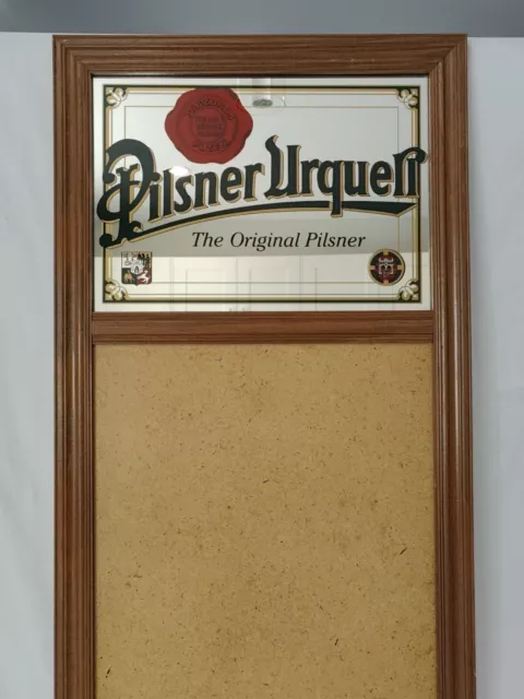 Vintage PILSNER URQUELL Beer Sign Mirror - With Corkboard Bottom 16.5" x 31"