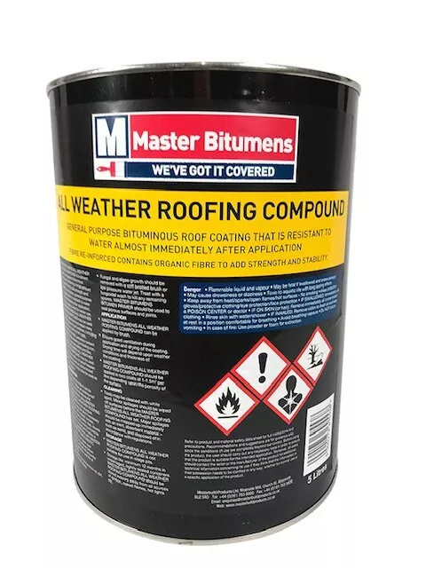 Master Bitumens All Weather Roof Compound Black Bitumen Waterproof Roof Coat 5L