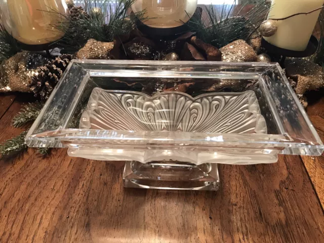 Art Deco Heavy Frosted Lead Crystal Footed Rectangle 10” Bowl Germany