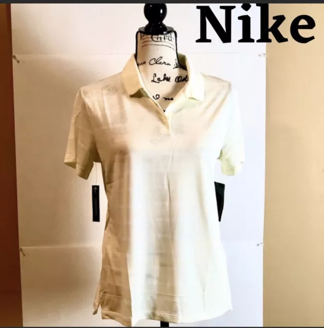 Beautiful NWT Womens Nike Golf Quick Dry Stripe Polo Shirt Yellow/White MSRP $55