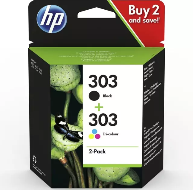 KIT 2 CARTUCCE ORIGINALI HP303 NERO + COLORE MULTIPACK cod 3YM92AE UFFICIALE HP