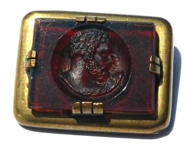 19Th Antique Red Ruby Glass Cameo Brooch Pin Greek Roman Figure