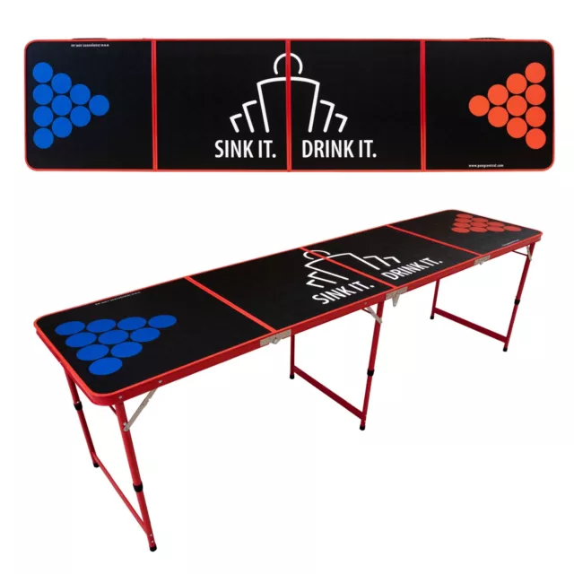 UNIQUE BEER PONG TABLE - Black With Red Frame | Folding 8ft Table Party Game