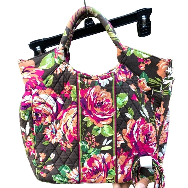 Vera Bradley Tote Adjustable Strap Crossbody Bag Brown Pink Purse
