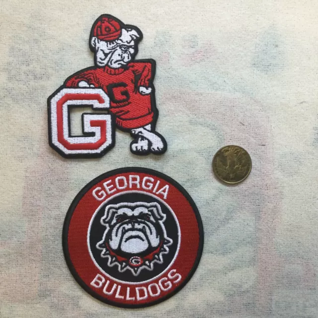 (2) UGA GEORGIA BULLDOGS VINTAGE Embroidered Iron On Patches patch lot