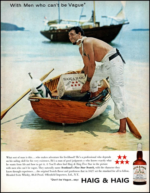 1958 Haig & Haig Scotch Man loading row boat sea ship vintage photo print ad L39