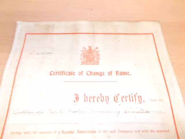 The Certificate Of Change Name -From Outlands Motor Ltd to Weybridge Autobiles 2